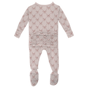 Print Layette Ruffle Footie-Shrinking Violet Bow Lattice