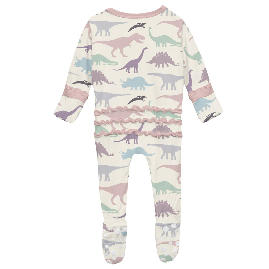 Print Muffin Ruffle Footie-Lavender Dino Museum