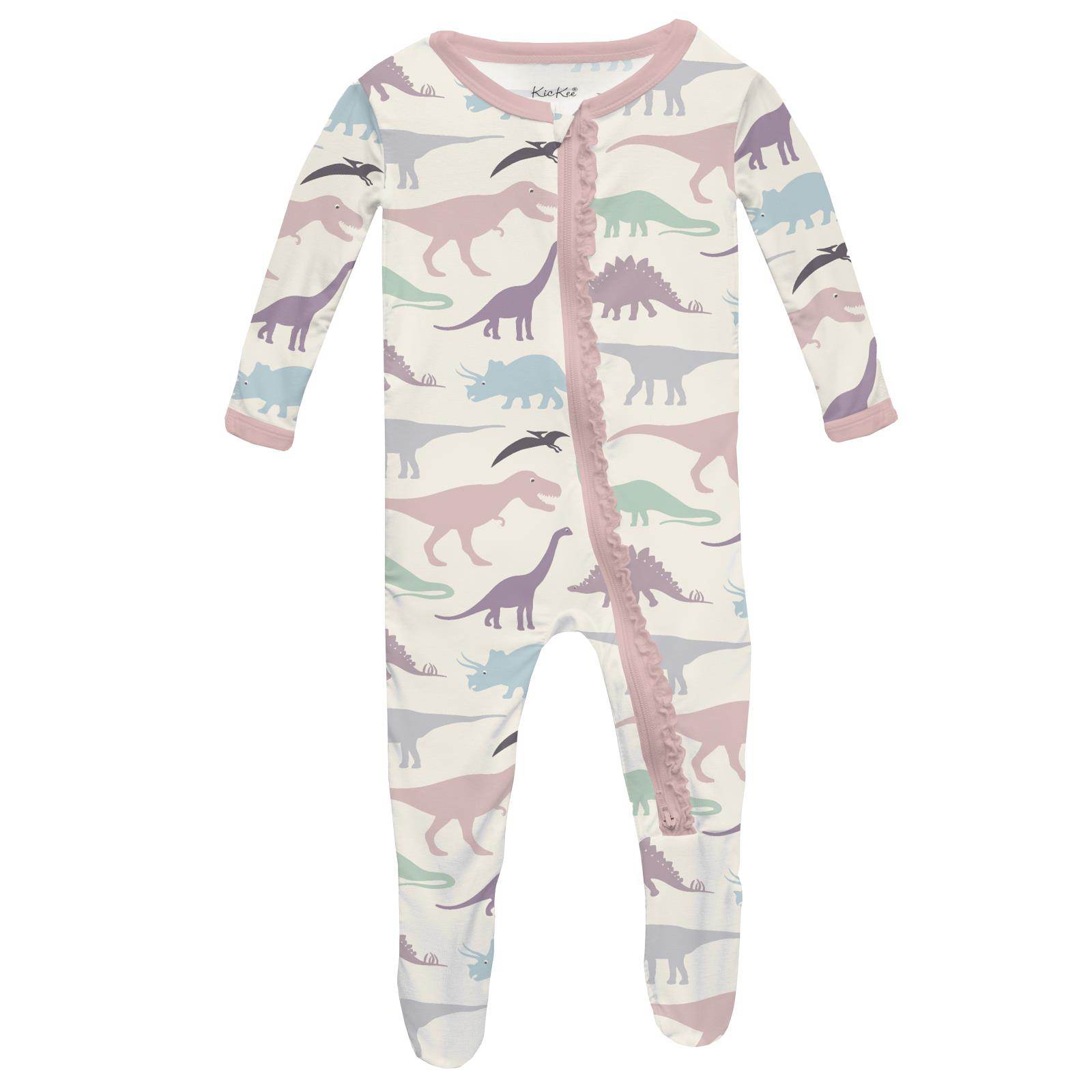 Print Muffin Ruffle Footie-Lavender Dino Museum