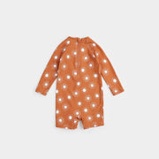 Sun Print On Apricot Long-Sleeve Swim Romper