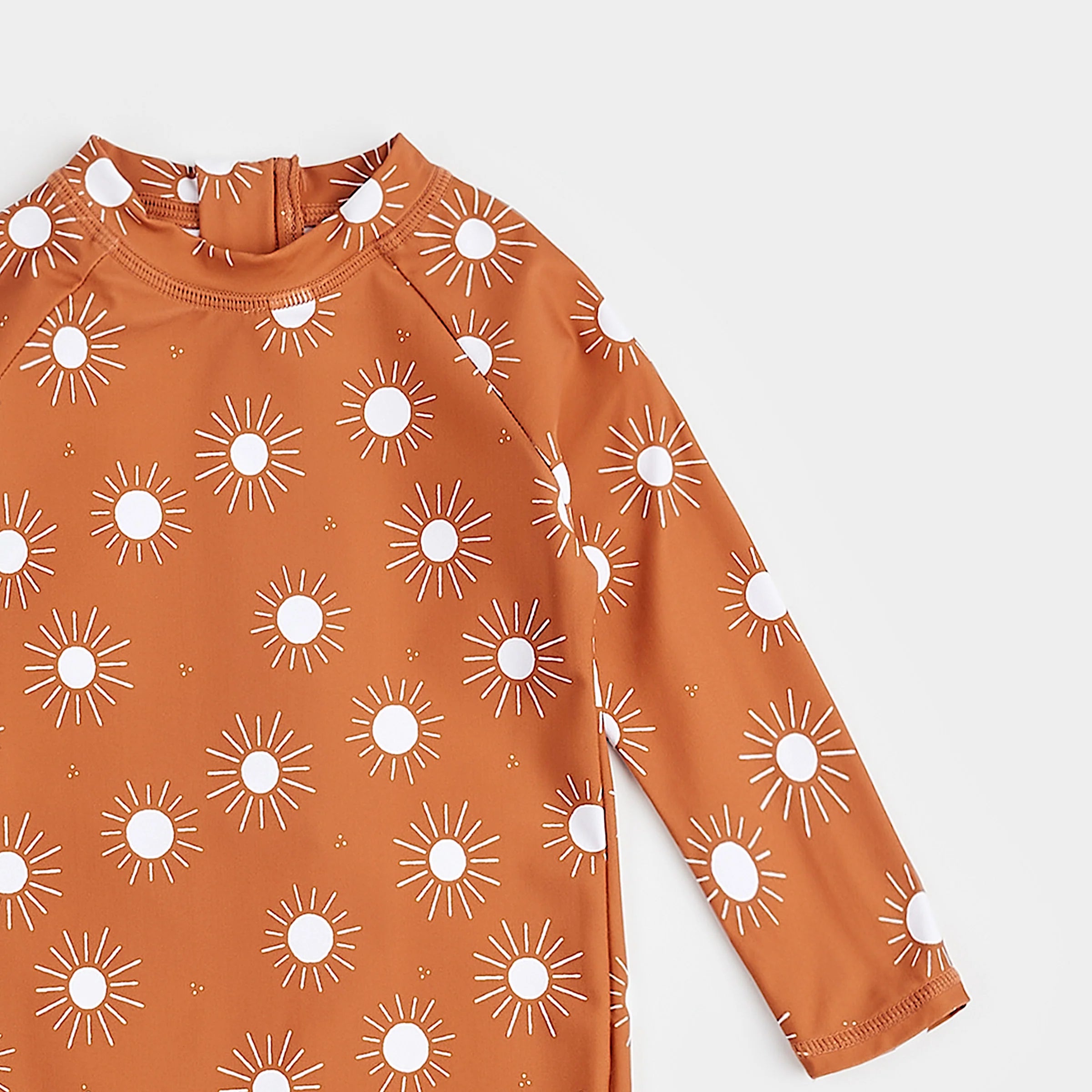 Sun Print On Apricot Long-Sleeve Swim Romper