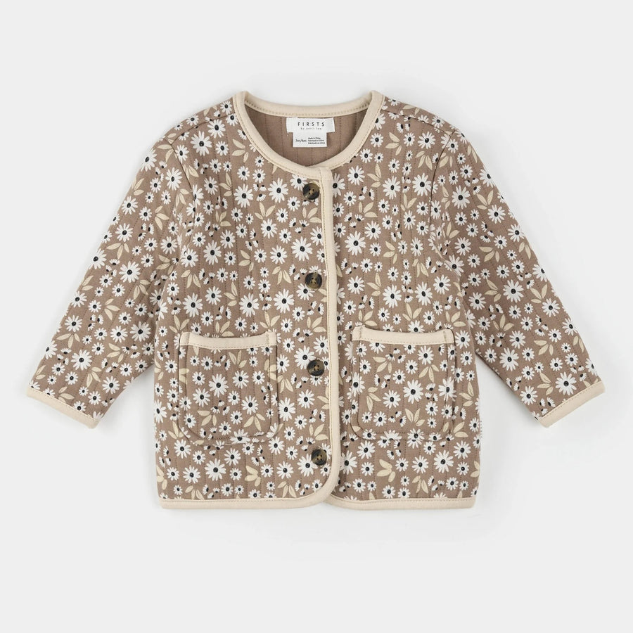 Sand Dune Daisy Print Quilted Cardigan