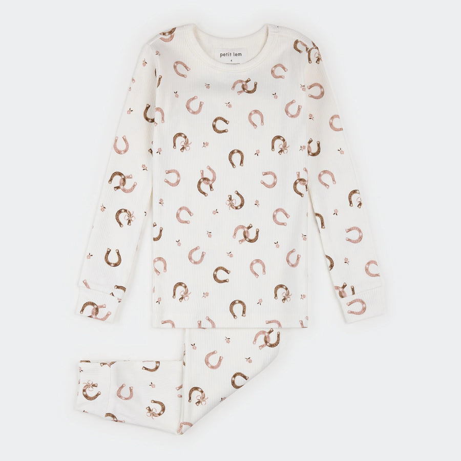 Horseshoe Print on Ivory Ribbed PJ Set
