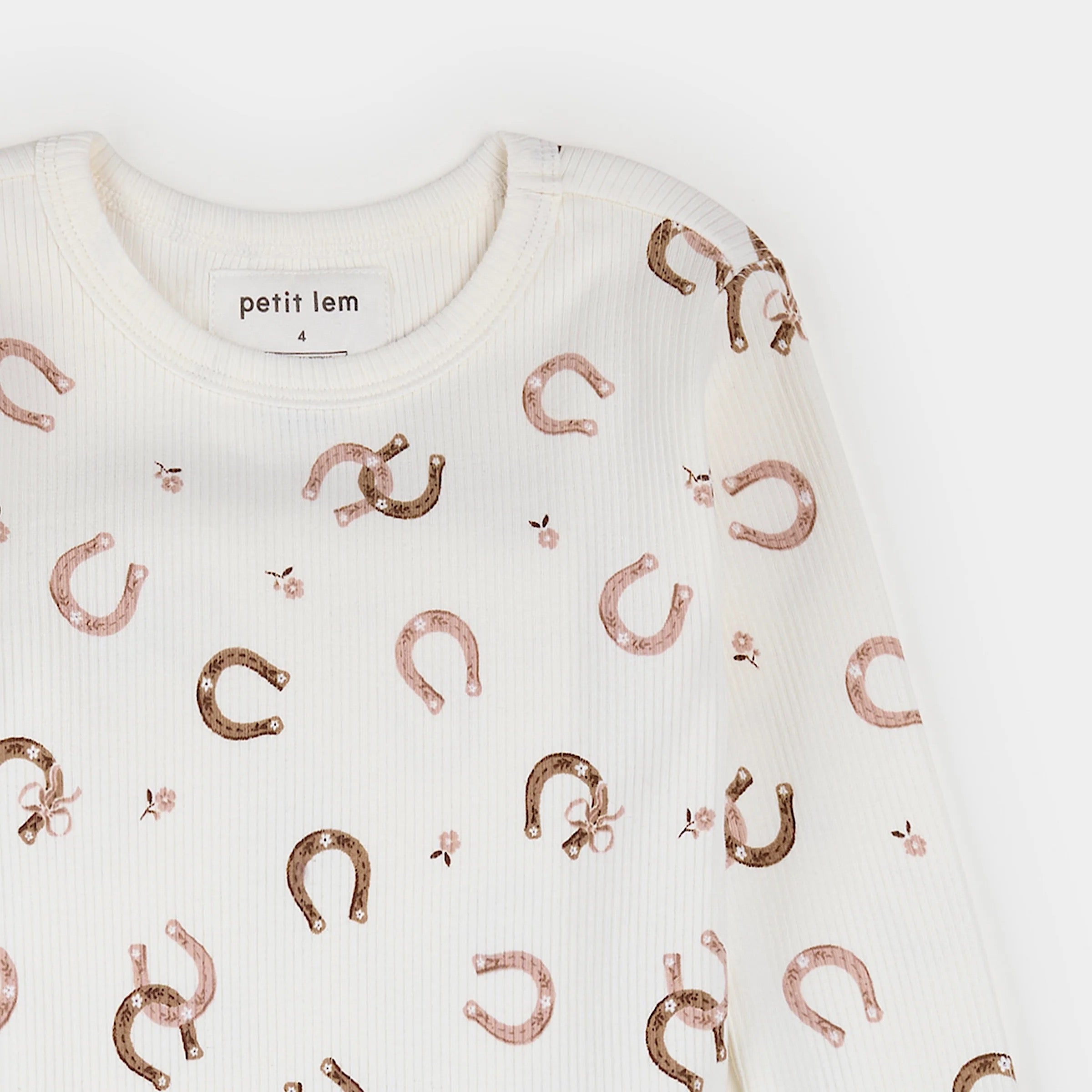 Horseshoe Print on Ivory Ribbed PJ Set
