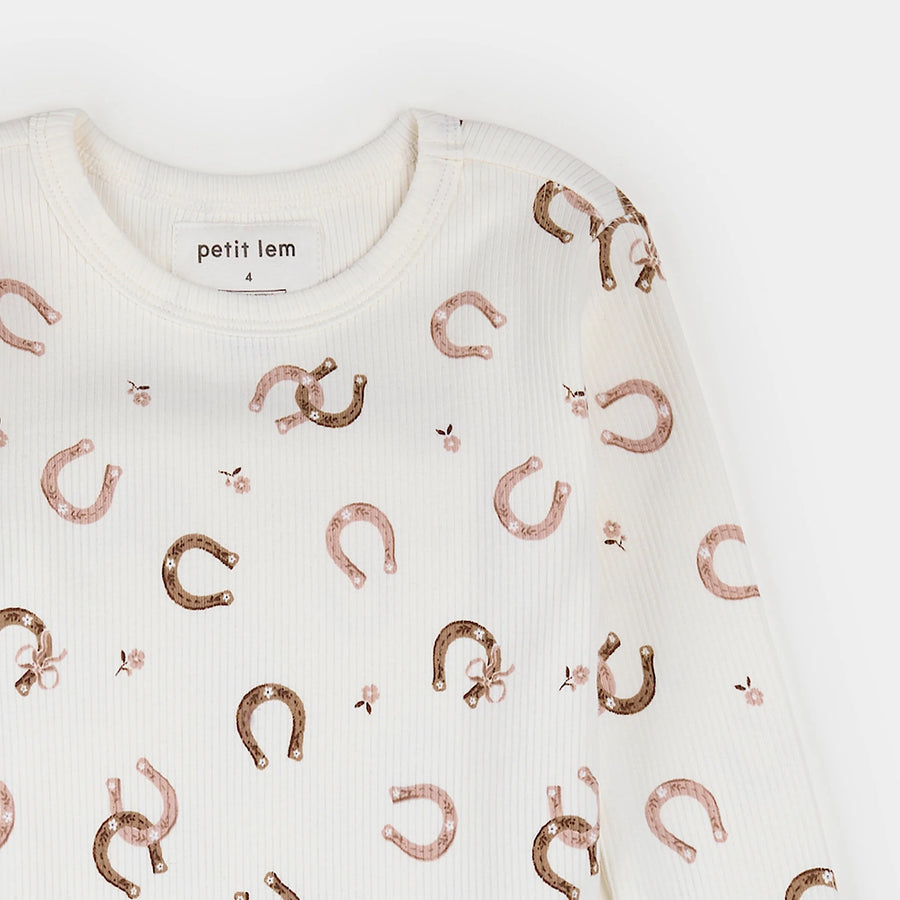 Horseshoe Print on Ivory Ribbed PJ Set