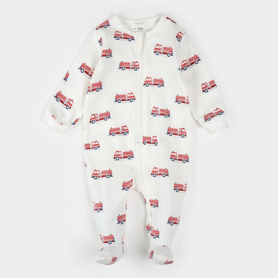 Fire Truck Print on Off-White Sleeper