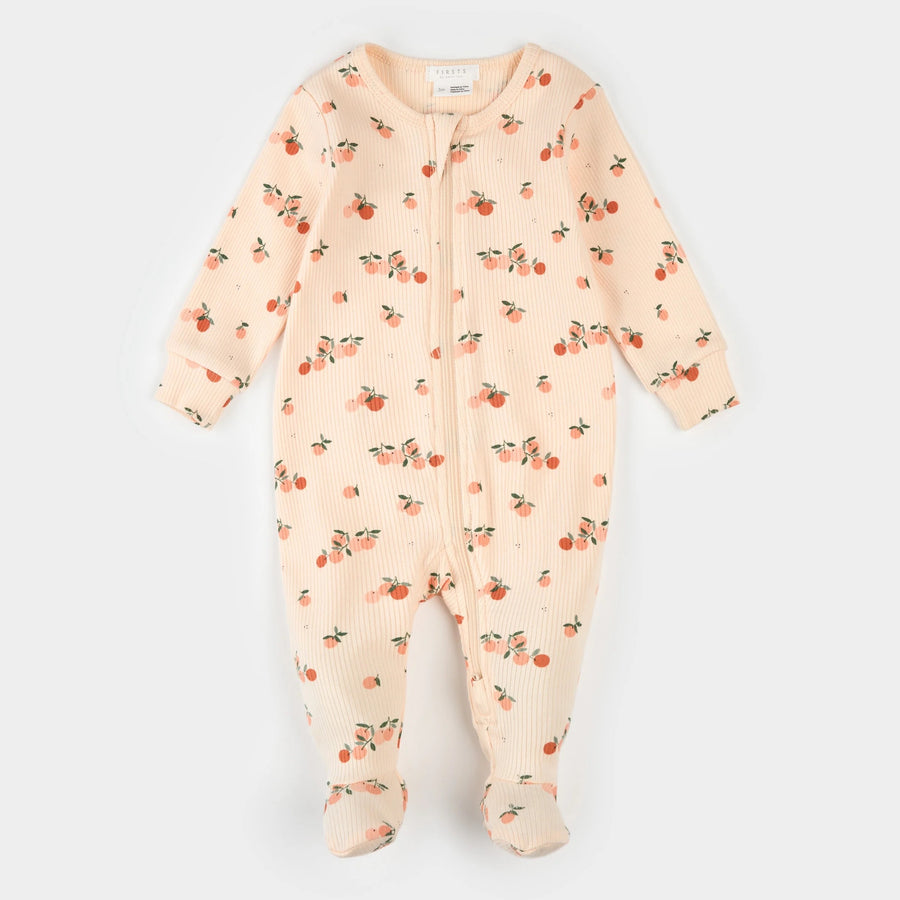 Agrumes Print on Ribbed Barely Coral Sleeper