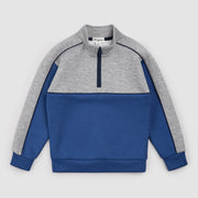 Grey Mix and Blue Scuba Knit Half-Zip Pullover