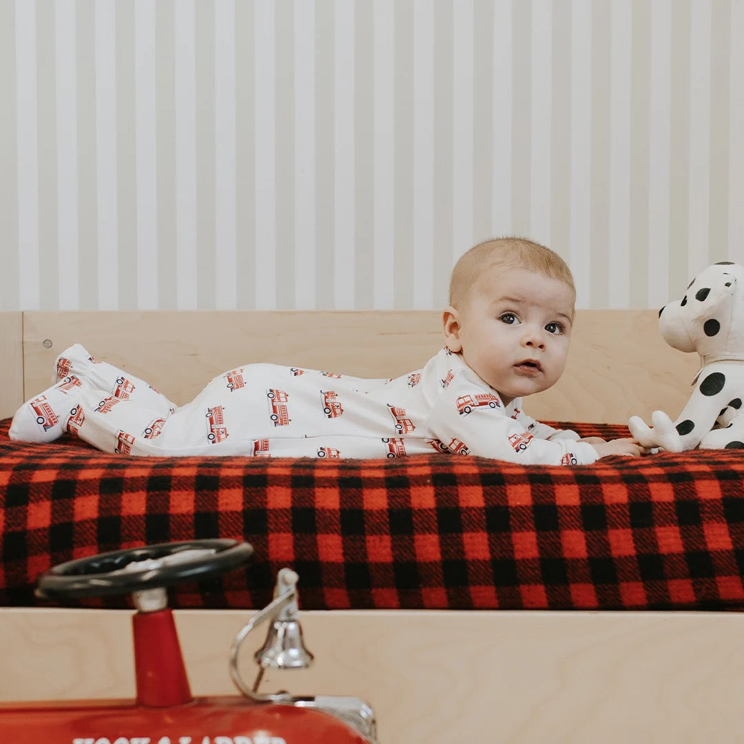 Fire Truck Print on Off-White Sleeper