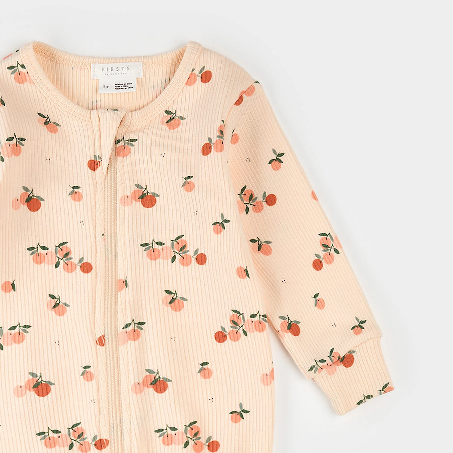 Agrumes Print on Ribbed Barely Coral Sleeper