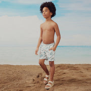 Jungle Leaves Print on Off-White Swim Trunks