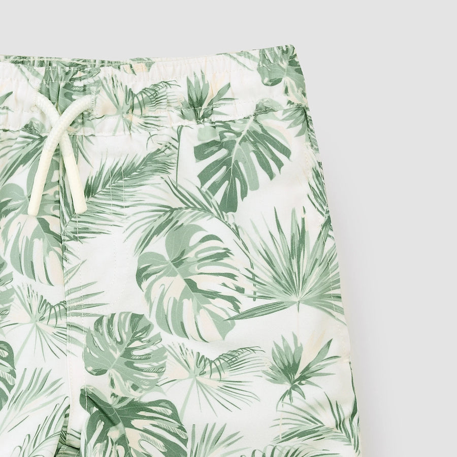 Jungle Leaves Print on Off-White Swim Trunks