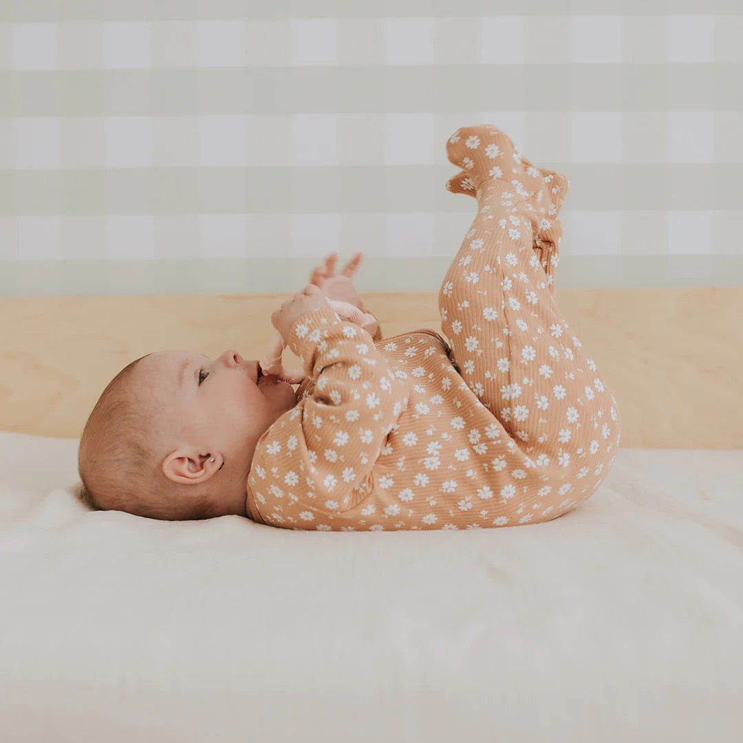 Floral Print on Rosy Mango Ribbed Sleeper