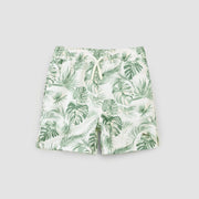 Jungle Leaves Print on Off-White Swim Trunks