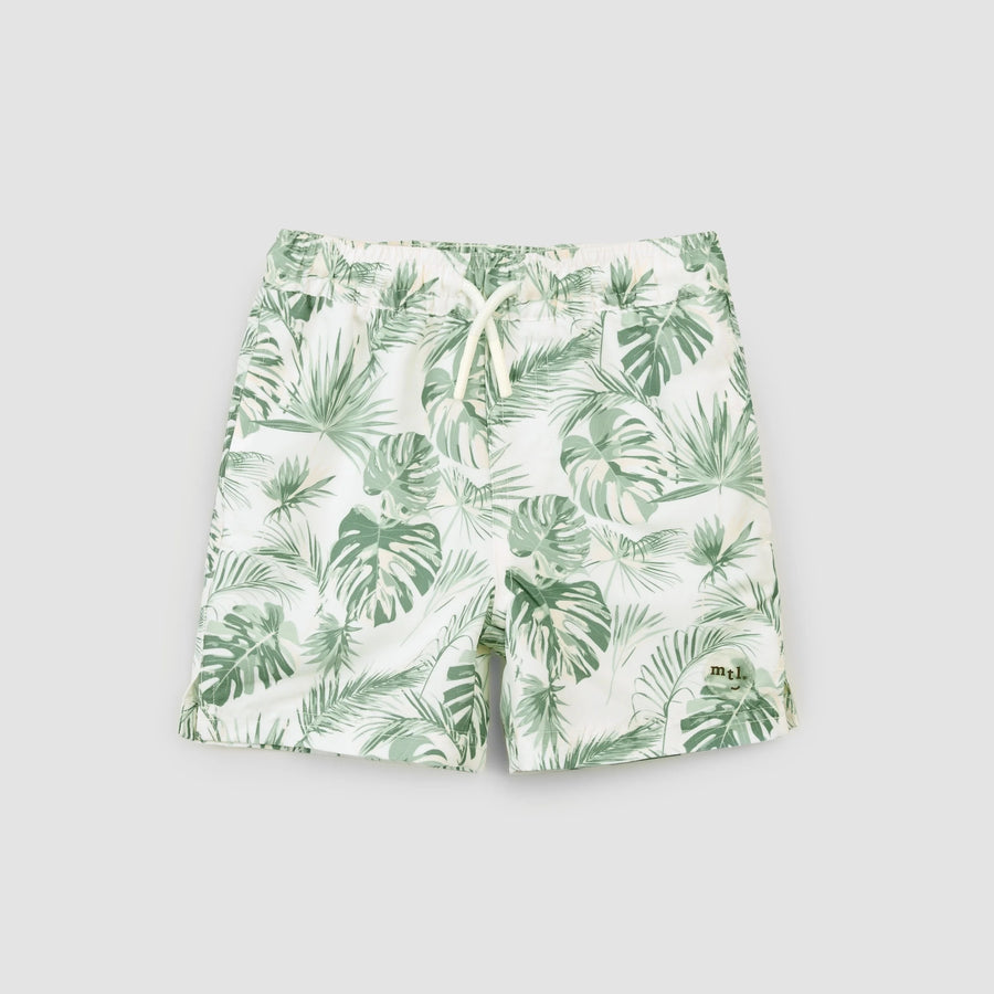 Jungle Leaves Print on Off-White Swim Trunks