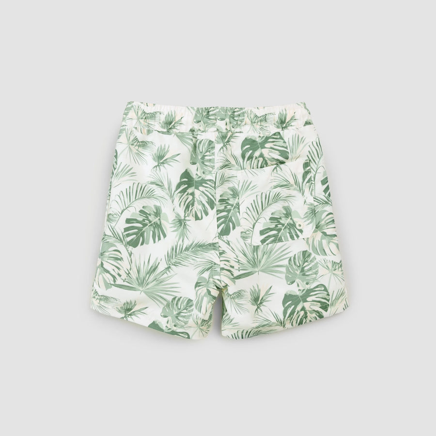 Jungle Leaves Print on Off-White Swim Trunks