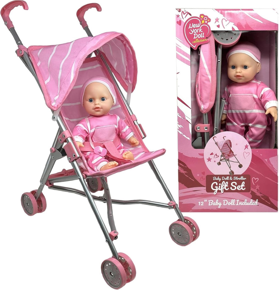 Baby Doll Stroller & 12" Baby Doll with Pacifier Gift Set