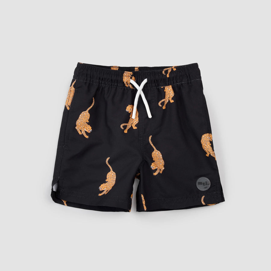 Panther Print on Black Swim Trunks