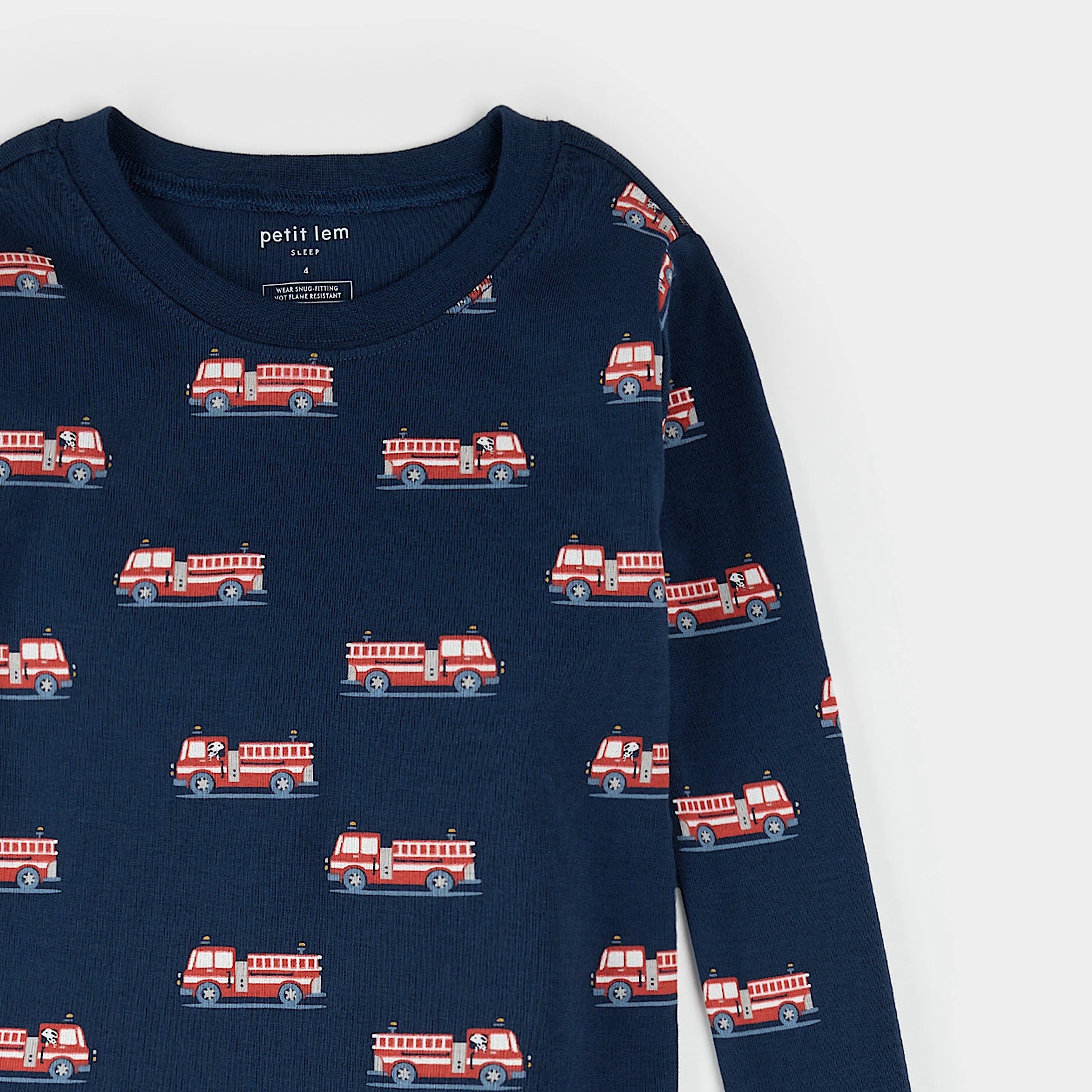 Fire Truck Print on Navy Blue PJ Set