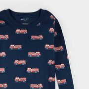 Fire Truck Print on Navy Blue PJ Set