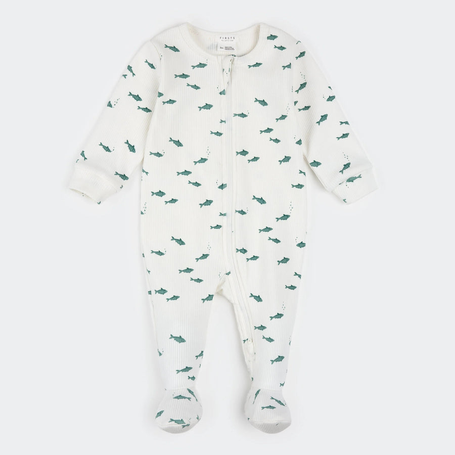 Little Fishes on Ivory Ribbed Sleeper