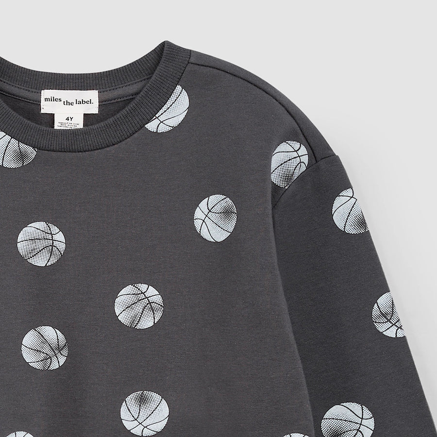 Basketball Print on Blackened Pearl Sweatshirt