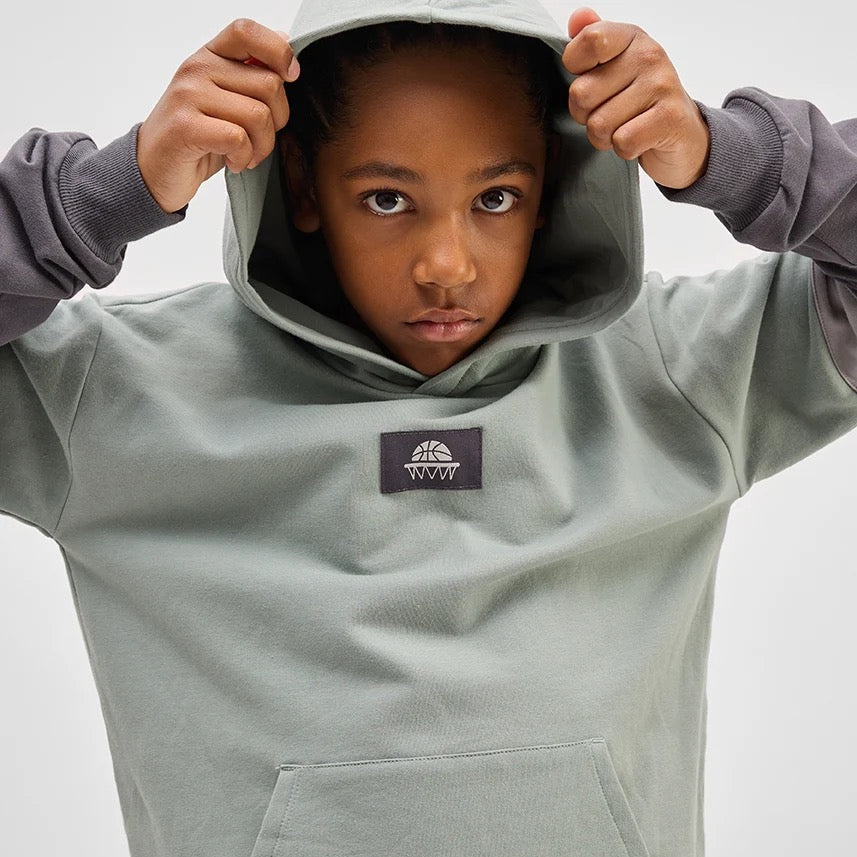 Seafoam and Black Color Block Hoodie