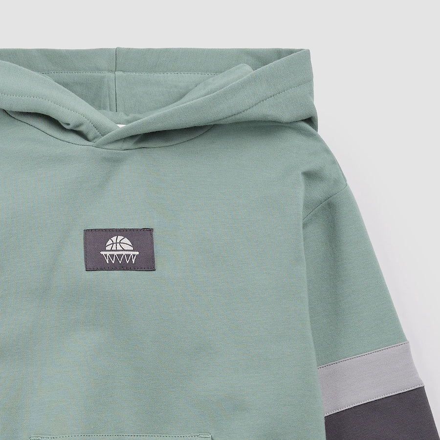 Seafoam and Black Color Block Hoodie
