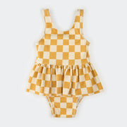 Checkerboard Skirted Swimsuit