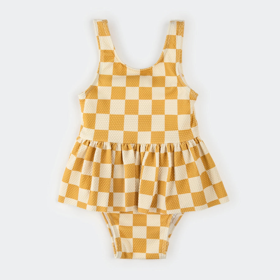 Checkerboard Skirted Swimsuit