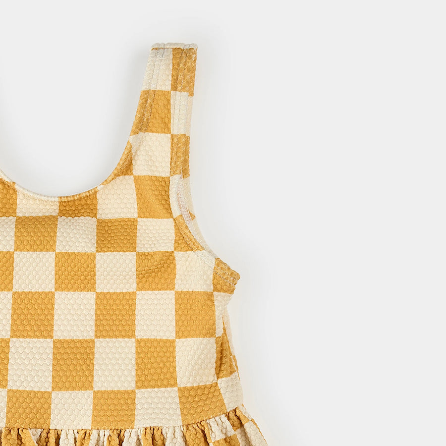 Checkerboard Skirted Swimsuit