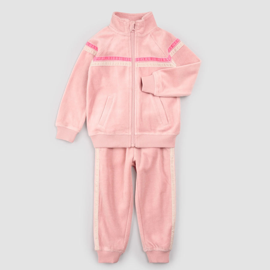 Retro Stripe on Miles Pink Velour Tracksuit