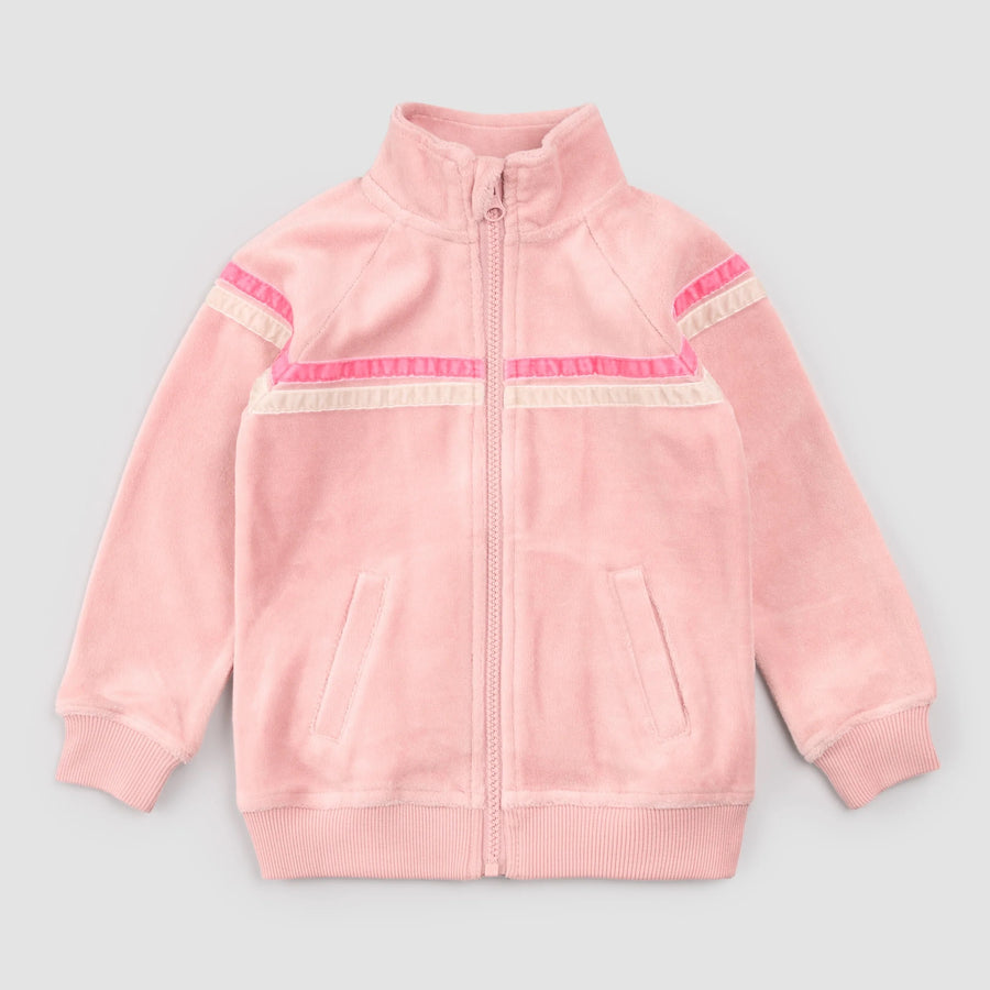 Retro Stripe on Miles Pink Velour Track Jacket