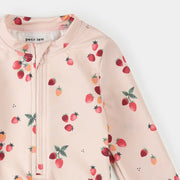 Strawberries on Light Pink Long-Sleeve One-Piece Swimsuit