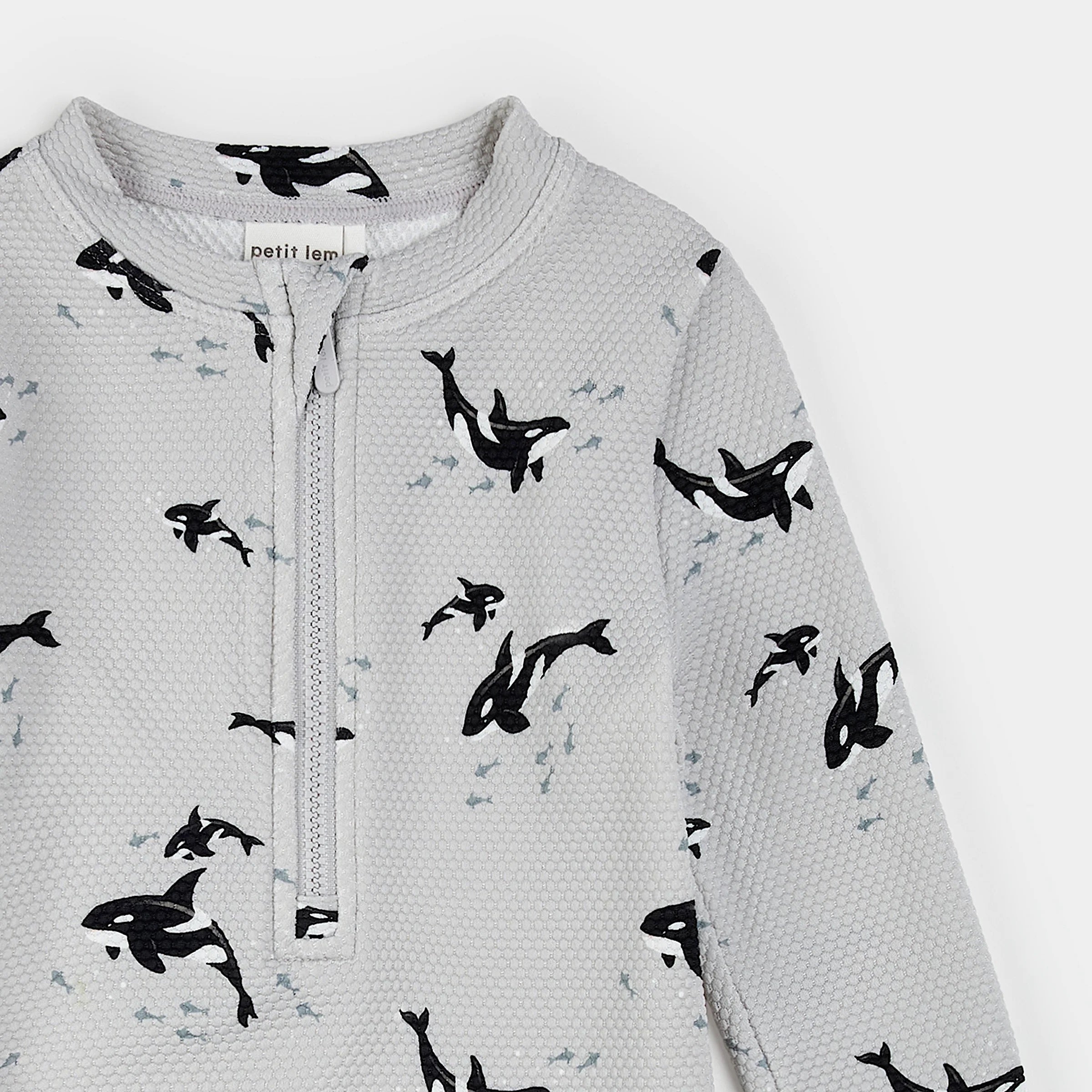 Orcas Print on Grey Swim Romper