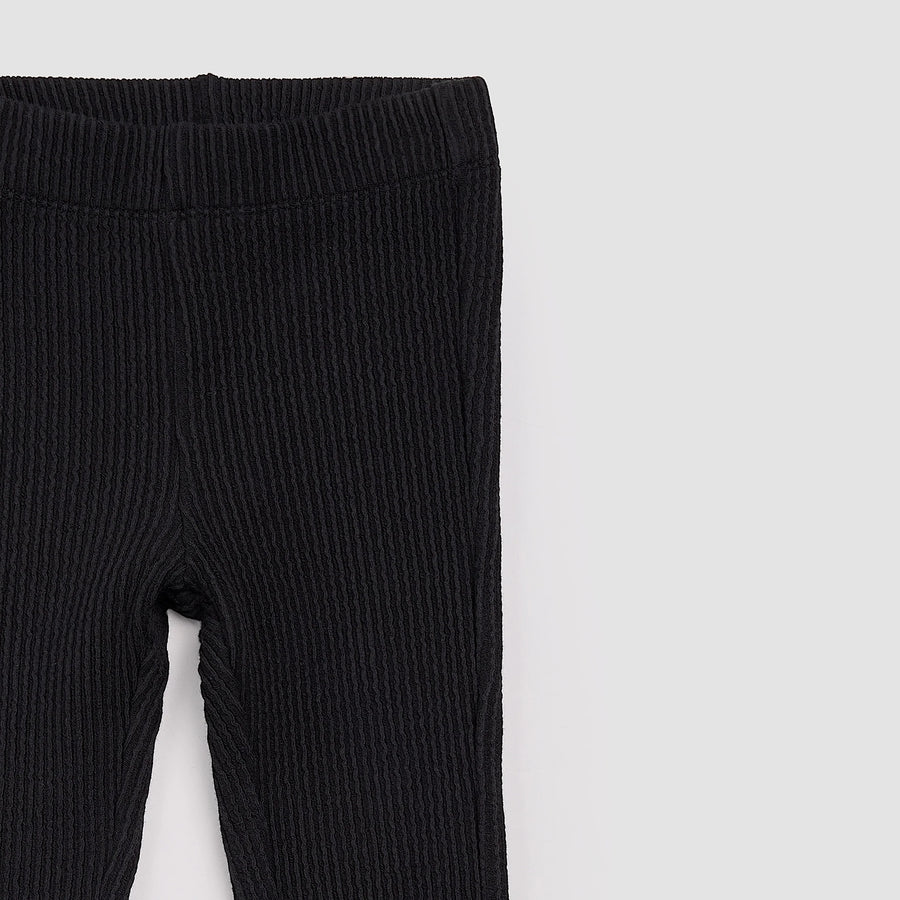 Black Flared Rib Leggings