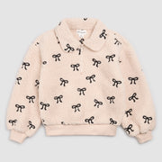 Bows Embroidered Sherpa Almond Half-Zip Pull-Over