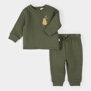 Pear Print on Fall Green Quilted Set