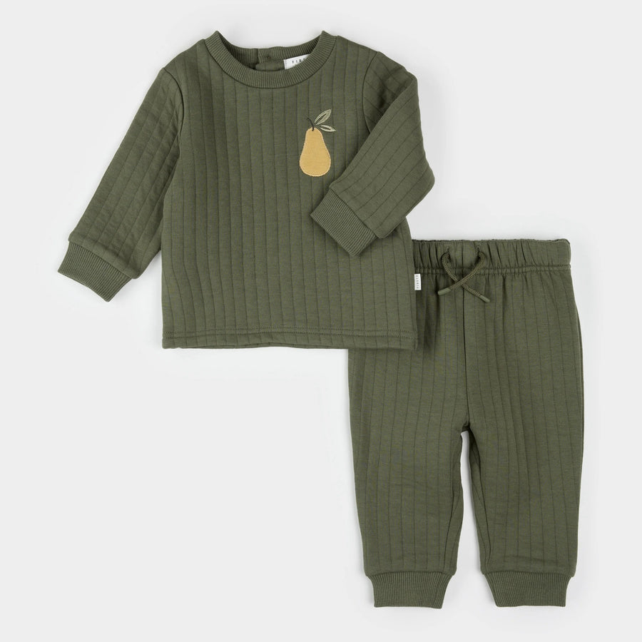 Pear Print on Fall Green Quilted Set