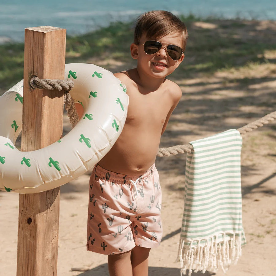 Cactus Print on Coral Swim Trunks