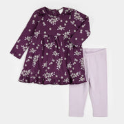 Fall Botanicals Print on Plum Dress Set