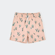 Cactus Print on Coral Swim Trunks