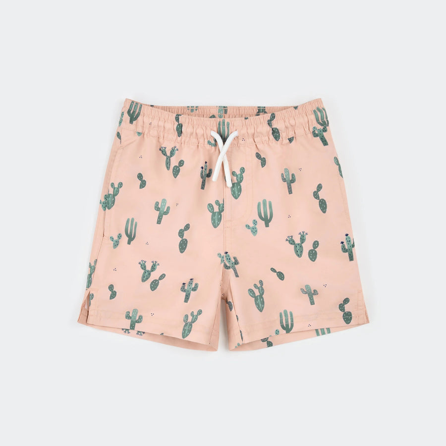Cactus Print on Coral Swim Trunks