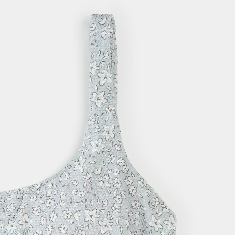 Vintage Flowers Print on Powder Blue Women's Bikini Top
