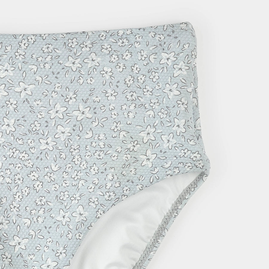Vintage Flowers Print on Powder Blue Women's Bikini Bottom