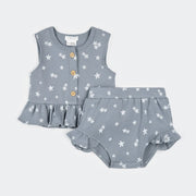 Starfish Print on Rain Blue Ribbed Short Set