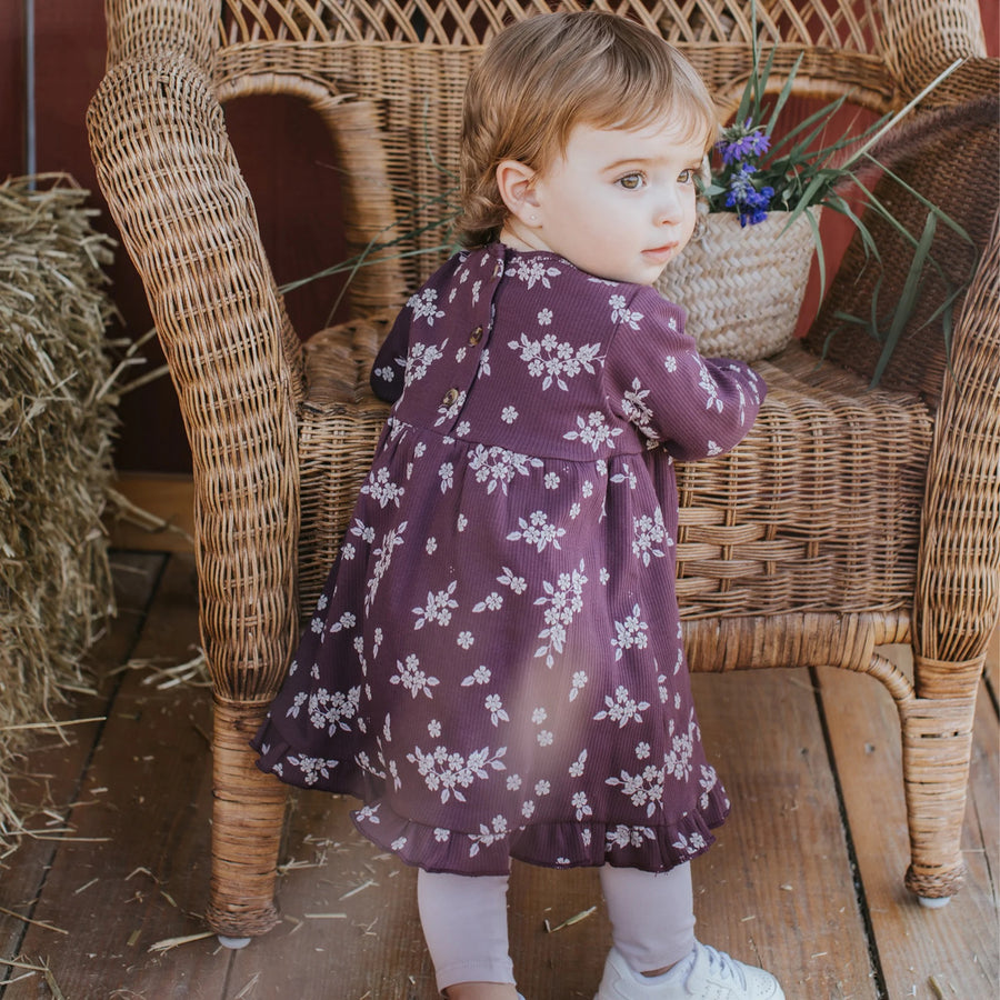 Fall Botanicals Print on Plum Dress Set