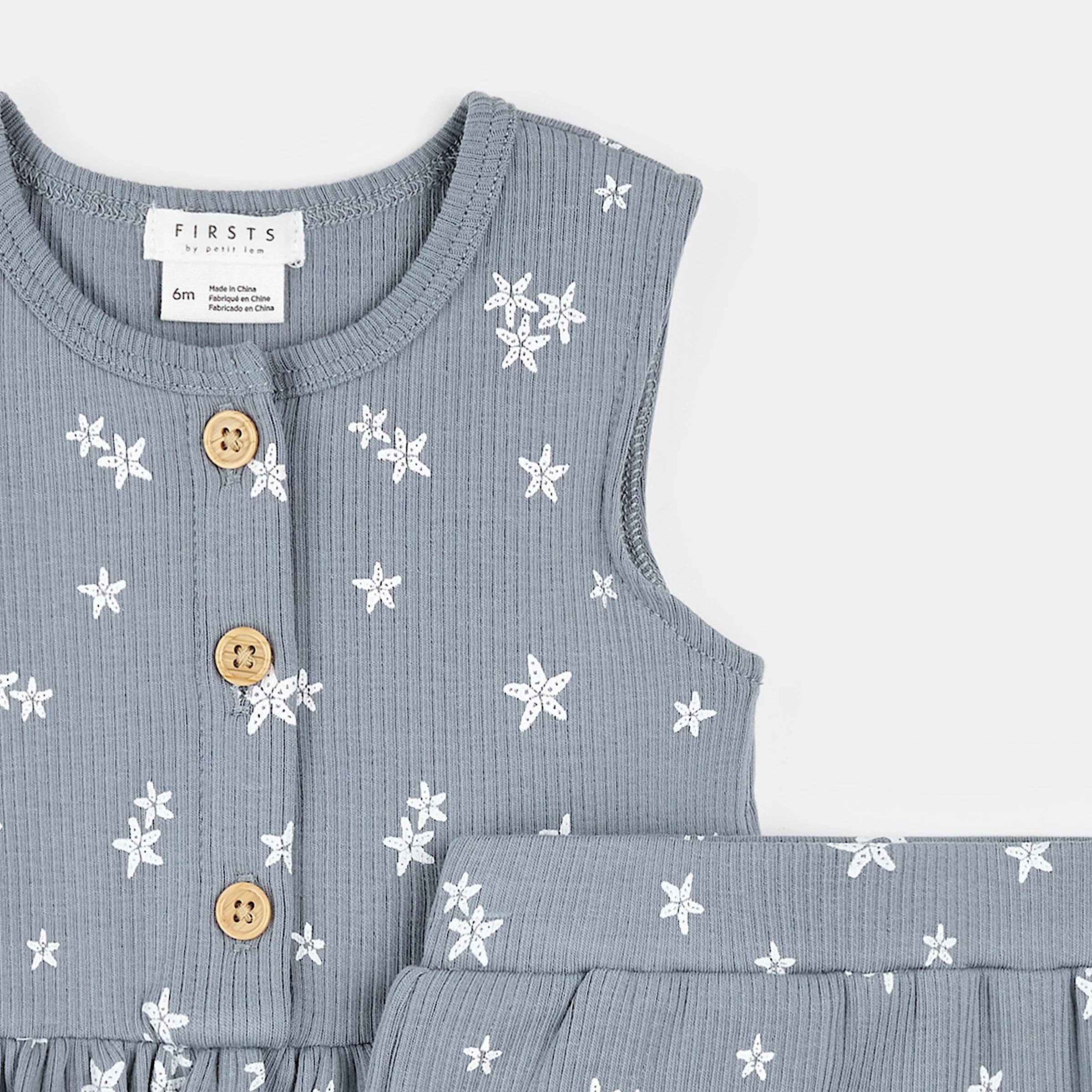 Starfish Print on Rain Blue Ribbed Short Set