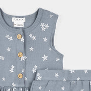 Starfish Print on Rain Blue Ribbed Short Set