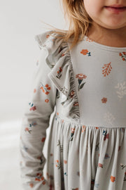 Botanical Long Sleeve Ruffle Dress